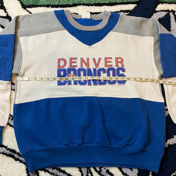 Vintage Logo 7 Denver Broncos Sweatshirt Men’s White Blue Crewneck NFL Large - Picture 5 of 8